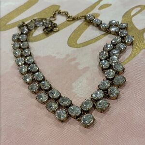 J. Crew Rich Gold Tone Prong Set Necklace Of Faceted Clear Glass Crystals